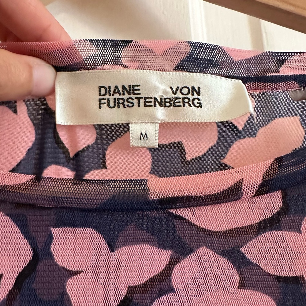 Diane von Furstenberg Logan Mesh Top Long Sleeve Leaf Shadow Blue Size Medium - Picture 5 of 6
